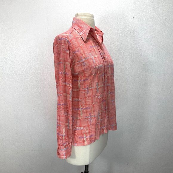Vintage 70s It's Gailord Blouse Small Orange Knit Shirt Boho Peasant Country - Picture 7 of 8
